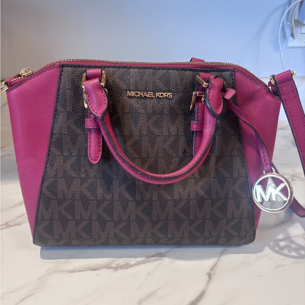 Michael Kors Fuchsia and Brown Satchel